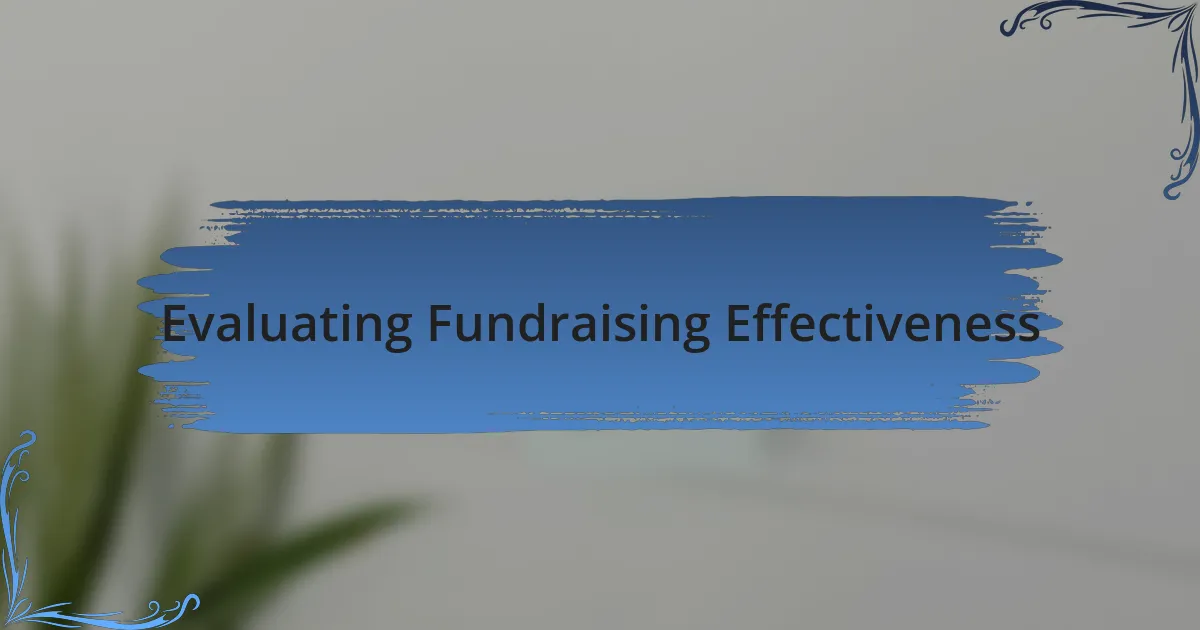 Evaluating Fundraising Effectiveness